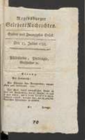 Die Regensburgische botanische Gesellschaft verlohr, seit dem Anfang dieses Jahrs, drey ihrer Ehrenmitglieder durch den Tod.