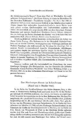 Der Hamburger Raum im Schrifttum (Stand vom 1. Oktober 1961)