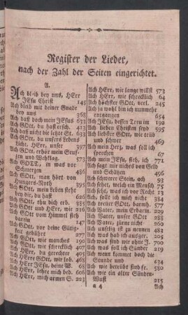 Register der Lieder, nach der Zahl der Seiten eingerichtet