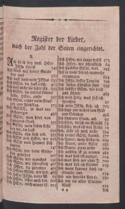 Register der Lieder, nach der Zahl der Seiten eingerichtet
