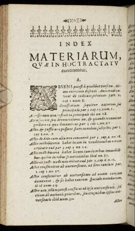 Index Materiarum, Quæ In Hoc Tractatu continentur.