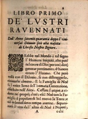 Lvstri Ravennati, 1. Dall'Anno seicento doppo l'Vniuersal Diluuio sino all' Anno mille di Nostra Salute