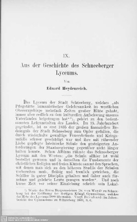IX. Aus der Geschichte des Schneeberger Lyceums