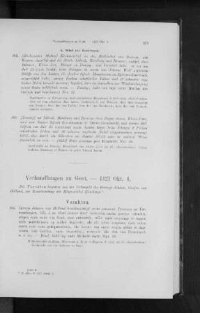 Verhandlungen zu Gent. - 1421 Okt. 4.