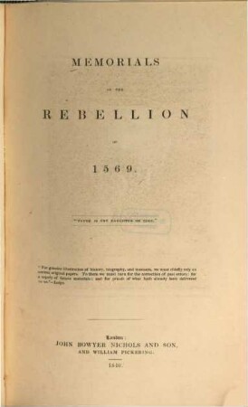 Memorials of the Rebellion of 1569