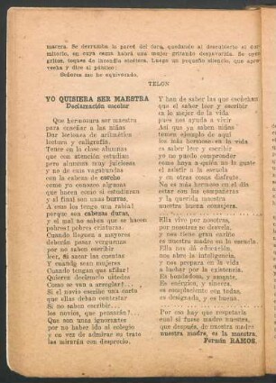 Yo quisiera ser maestra : Declaración escolar