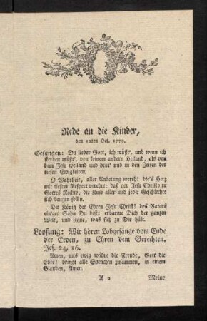 3-8, Rede an die Kinder, den 12ten Oct. 1779