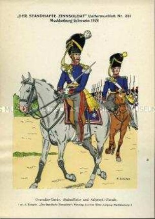 Uniformdarstellung, Stabsoffizier und Adjutand des Grenadier-Garde-Regiments in Parade-Uniform, Großherzogtum Mecklenburg-Schwerin, 1838.
