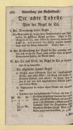 Die achte Tabelle. Von der Regel de Tri