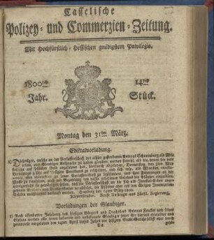 14tes Stueck, Montag den 31ten Maerz 1800