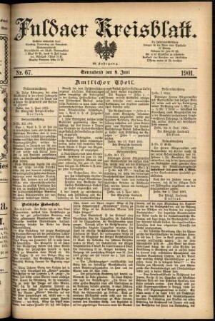 Erste Ausgabe vom Samstag, den 08. Juni 1901.