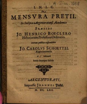 De Mensvra Pretii