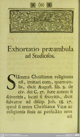 Exhortatio praeambula ad Studiosos