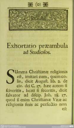 Exhortatio praeambula ad Studiosos