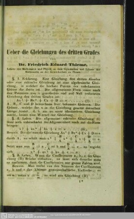 Ueber die Gleichungen des dritten Grades