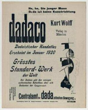 Anzeige für den Dadaco (Doppelseite, S. 4-7 aus dem Heft Der Dada Nr. 2). Prospektbeilage zum Zeitschriftenheft Der Dada No. 2 ( S. 4-7 )