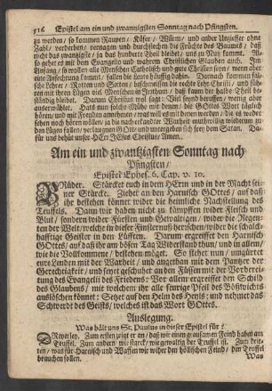 Am ein und zwantzigsten Sonntag nach Pfingsten / Epistel Ephes. 6. Cap. v. 10.