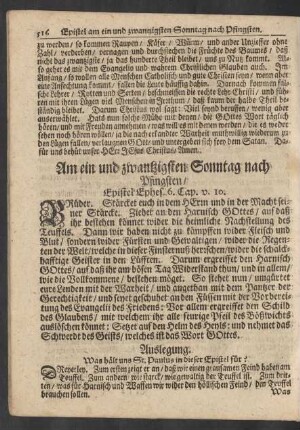 Am ein und zwantzigsten Sonntag nach Pfingsten / Epistel Ephes. 6. Cap. v. 10.