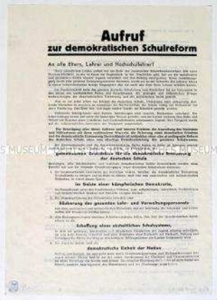 Gemeinsamer Aufruf des Zentralkomitees der KPD und des Zentralausschusses der SPD zur demokratischen Schulreform