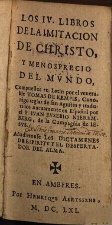 Contembus mundi : o de la imitacion de Christo