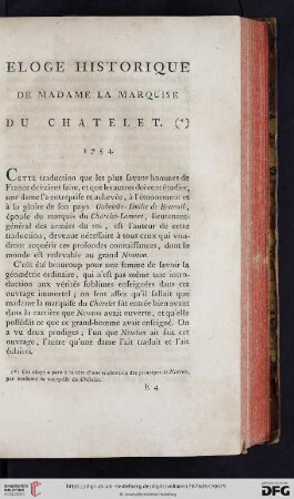 Éloge historique de Madame la Marquise du Châtelet