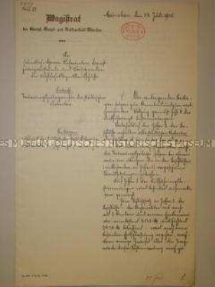 Kopie eines handschriftlichen Rundschreibens des Magistrats von München zum Beschluss einer Teuerungszulage für städtische Arbeiter