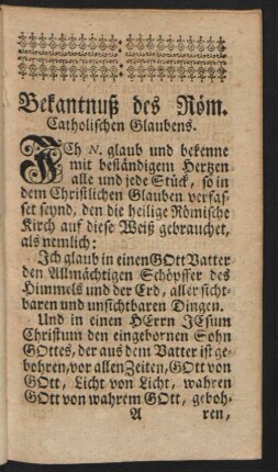 Bekantnuß des Röm. Catholischen Glaubens