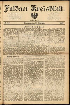 Erste Ausgabe vom Samstag, den 20. November 1897.