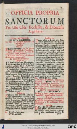 Officia Propria Sanctorum Pro Usu Clerici Ecclesiae, et Dioecesis Augustae.