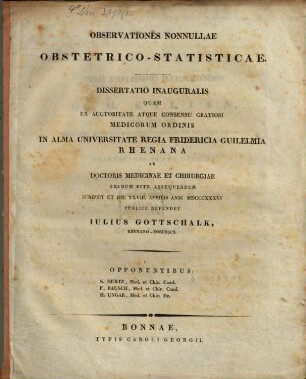 Observationes nonnullae obstetrico-statisticae : Dissertatio inauguralis