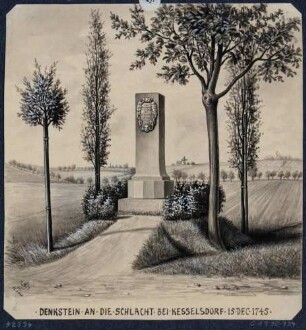 Der Gedenkstein für die Schlacht bei Kesselsdorf am 15.12.1745