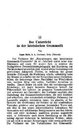 Der Unterricht in der lateinischen Grammatik