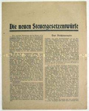 Informationsschrift zu den neuen Steuergesetzentwürfen