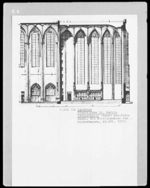 Längsschnitt der Katholischen Stadtpfarr- und Stiftskirche Sankt Martin und Kastulus