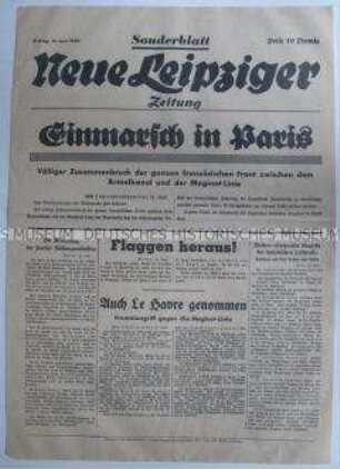 Sonderausgabe der "Neuen Leipziger Zeitung" zum Einmarsch der Wehrmacht in Paris