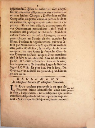 Lettres De Provision de Meßieurs Seruien & Foucquet, de la Sur-Intendance des Finances