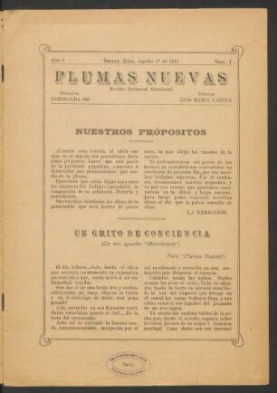 año 1, núm. 1 (agosto 1o de 1911)