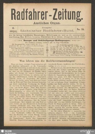 Radfahrer-Zeitung : illustrierte Fachzeitschrift für den Radfahrsport : amtliches Organ des Sächsischen Radfahrer-Bundes