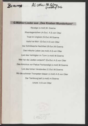 Lieder aus "Des Knaben Wunderhorn"