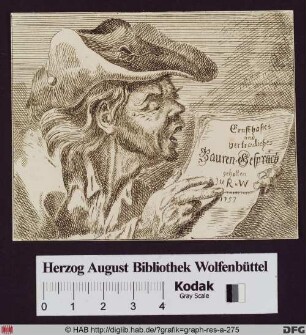 Mann mit Dreispitz liest eine Zeitung