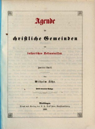 Agende für christliche Gemeinden des lutherischen Bekenntnisses, Teil 2
