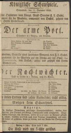 [Theaterzettel] : Sonnabend, den 23. December 1820