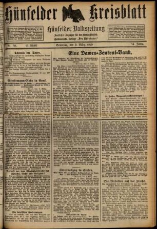 Erste Ausgabe vom Samstag, den 09. März 1929.