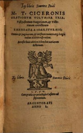M. T. Ciceronis Orationvm Volvmina Tria : Post postremam Naugerianam, & Victorianam correctionem, 1