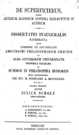 De superficiebus, quibus alterum radiorum systema reflectitur in alterum