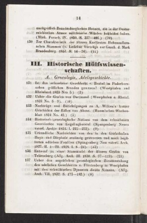 III. Historische Hülfswissenschaften.