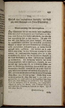 VII. Versuch einer vereinfachten Analysis.