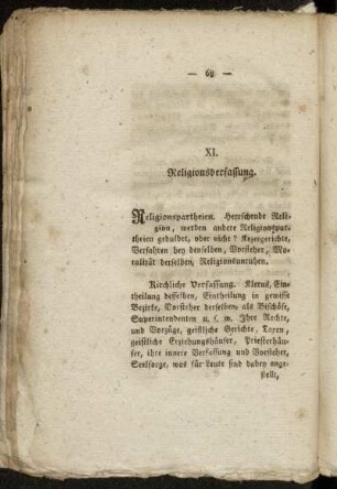 XI. Religionsverfassung. - XII. Regierung und Staatsrecht.