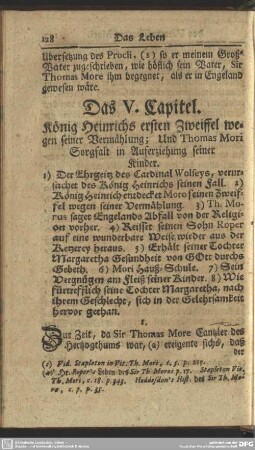Das V. Capitel. König Heinrichs ersten Zweiffel wegen seiner Vermählung; Und Thomas Mori Sorgfalt in Auferziehung seiner Kinder