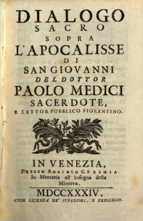 Dialogo Sacro Sopra L'Apocalisse Di San Giovanni
